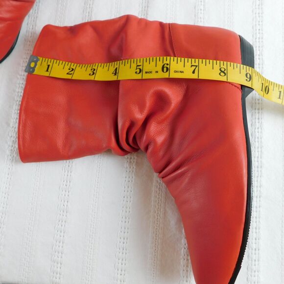 Vintage 80s Red Genuine Leather Slouch Boots Women’s 7.5 Flats, Cuffable NEW - Picture 10 of 13